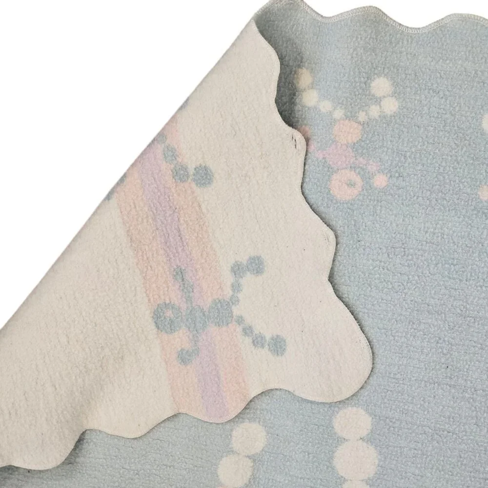 Vintage 1950s‎ Baby Blanket Reversible Blue White Scalloped Edge Circles Fleece